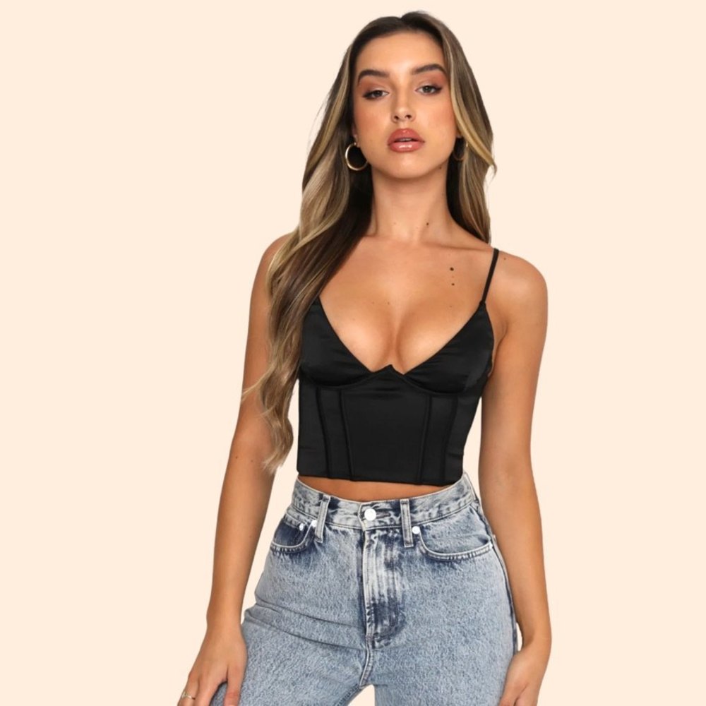 NWT White Fox Acacia Black Bustier Crop Tank Top Size XS